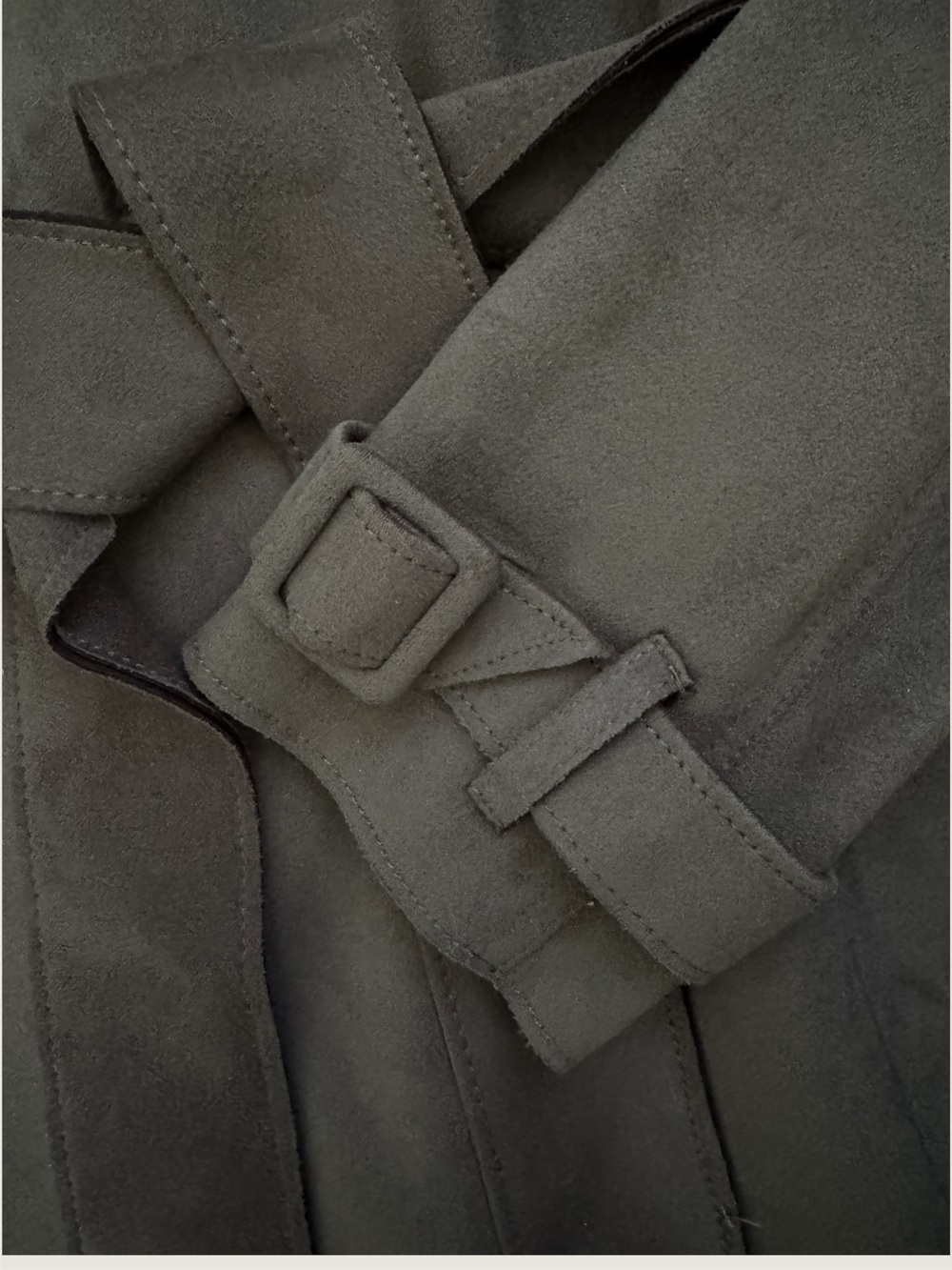 NWOT Philosophy Faux Microsuede Trench Coat in Olive Green Size Small - Picture 4 of 4